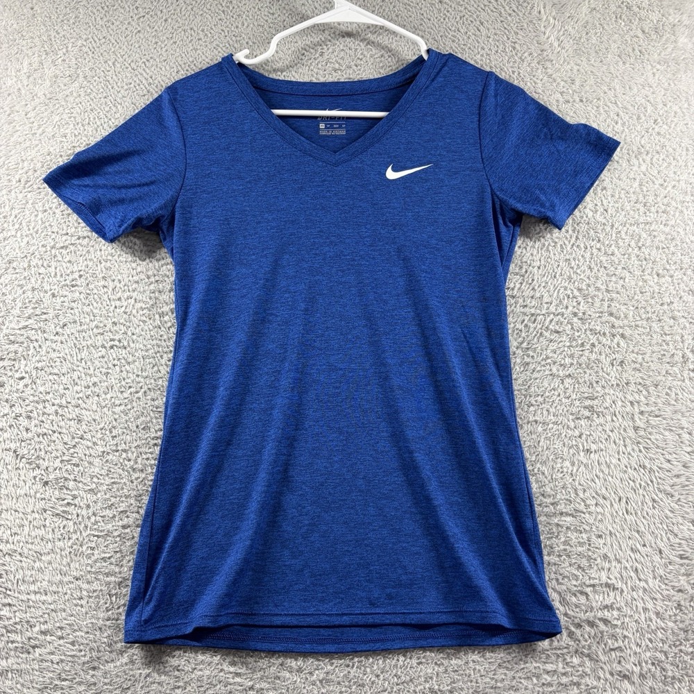 Nike Dri Fit Performance Shirt Womens XS Blue V Neck Training Gym Workout